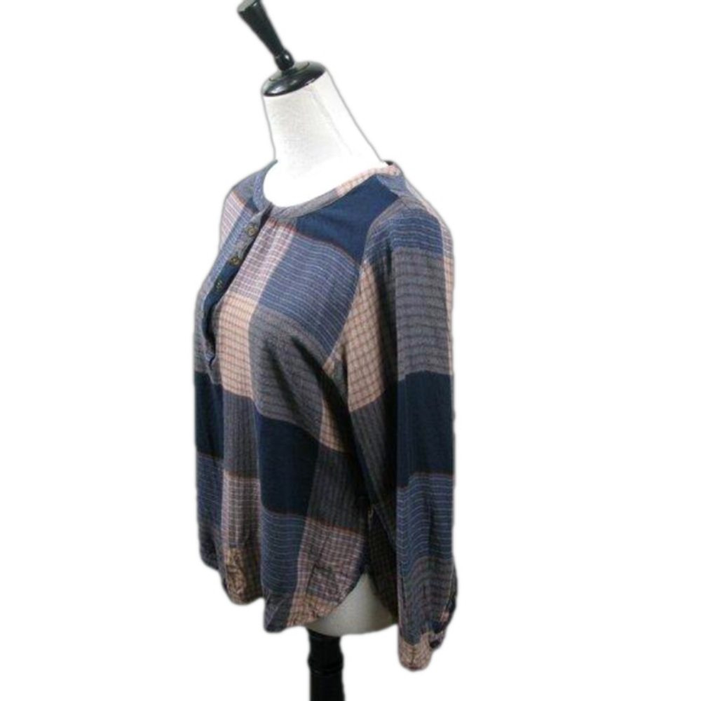 Universal Thread Soft Partial Button Front Plaid … - image 3